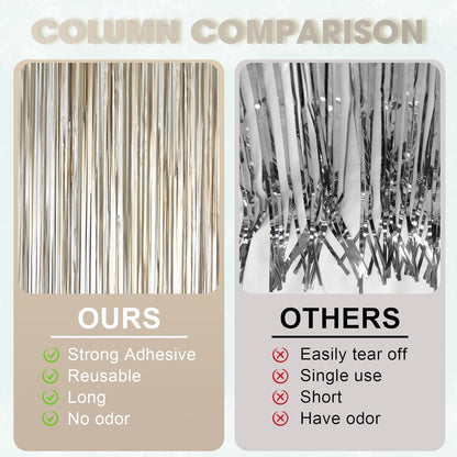 3 Pack 3.3 x 8.2 ft Matte Champagne Foil Fringe Backdrop Curtains, Gold Tinsel Streamers Party