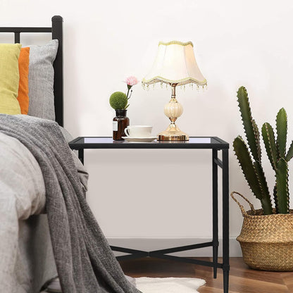 Black End Table, Rectangle Side Table with Mirrored Top, Modern Metal End Table, Small Narrow Side