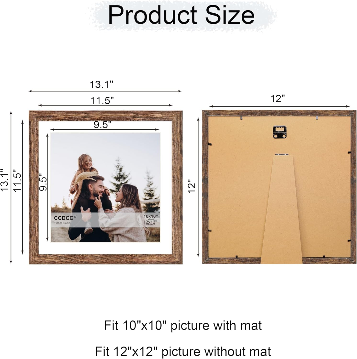 12x12 Picture Frame Set of 4, 12 x 12 Wood Photo Frames with Mat for 10x10 or 30x30cm Diamond