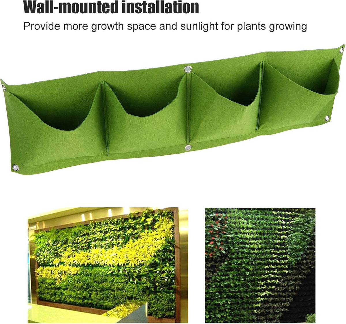 Atyhao Wall Plant Bag,4Pcs 4 Pocket Plant Grow Bag Wall Mounted Reusable Degradable Felt Garden