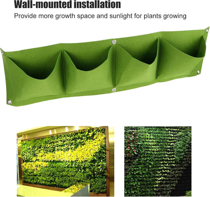 Atyhao Wall Plant Bag,4Pcs 4 Pocket Plant Grow Bag Wall Mounted Reusable Degradable Felt Garden