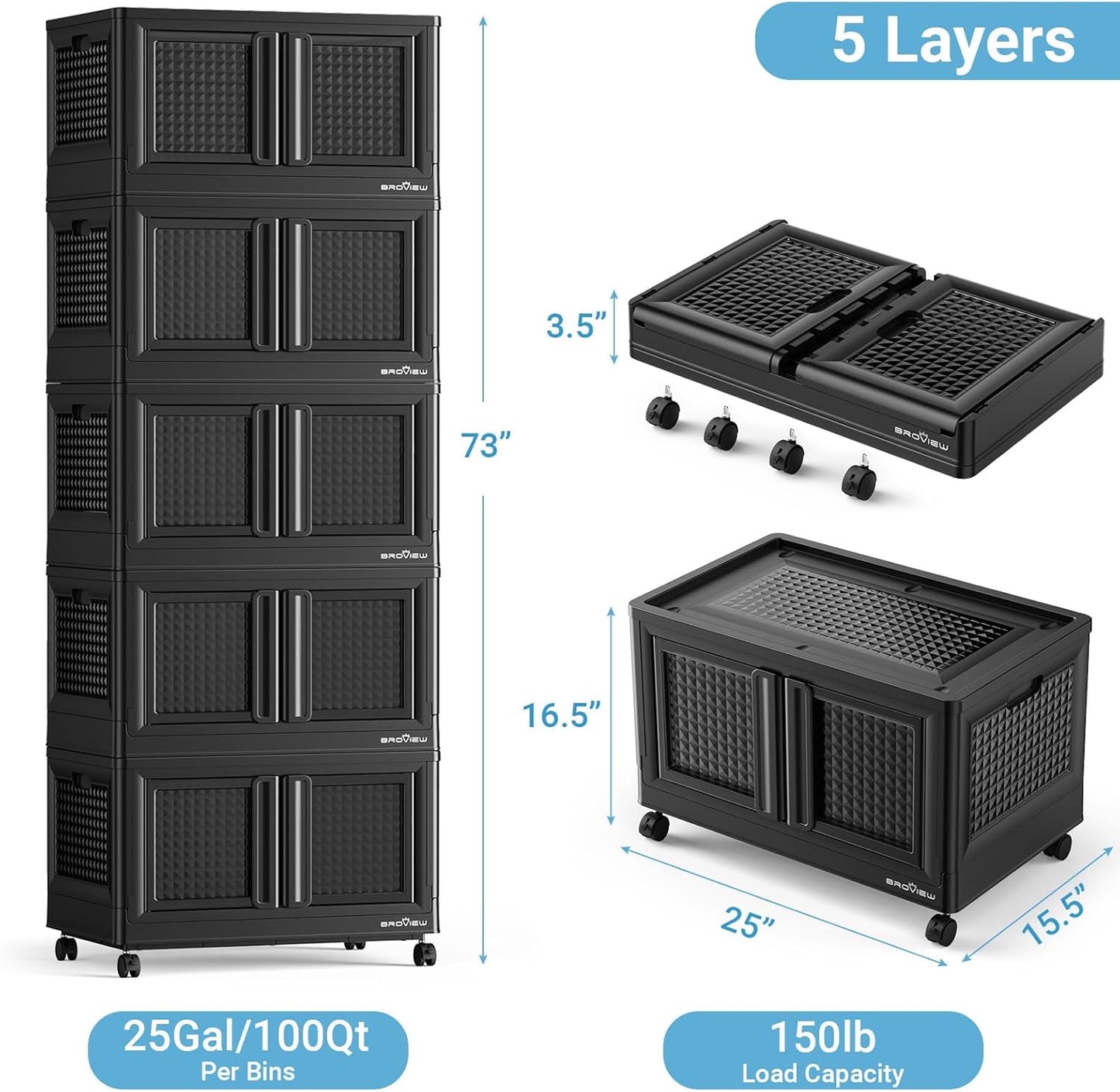 500Qt Stackable Storage Bins with Lids, 125Gal Closet Organizers and Storage Drawer, Plastic