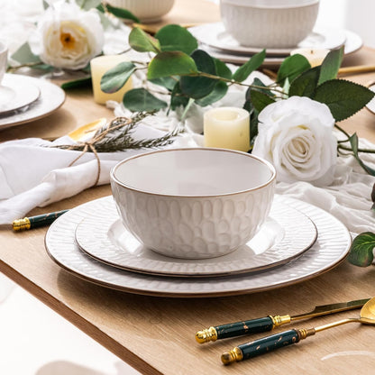 GBHOME Ceramic Dinnerware Sets,18 pcs Embossed Elegant Stoneware Plates and Bowls Sets