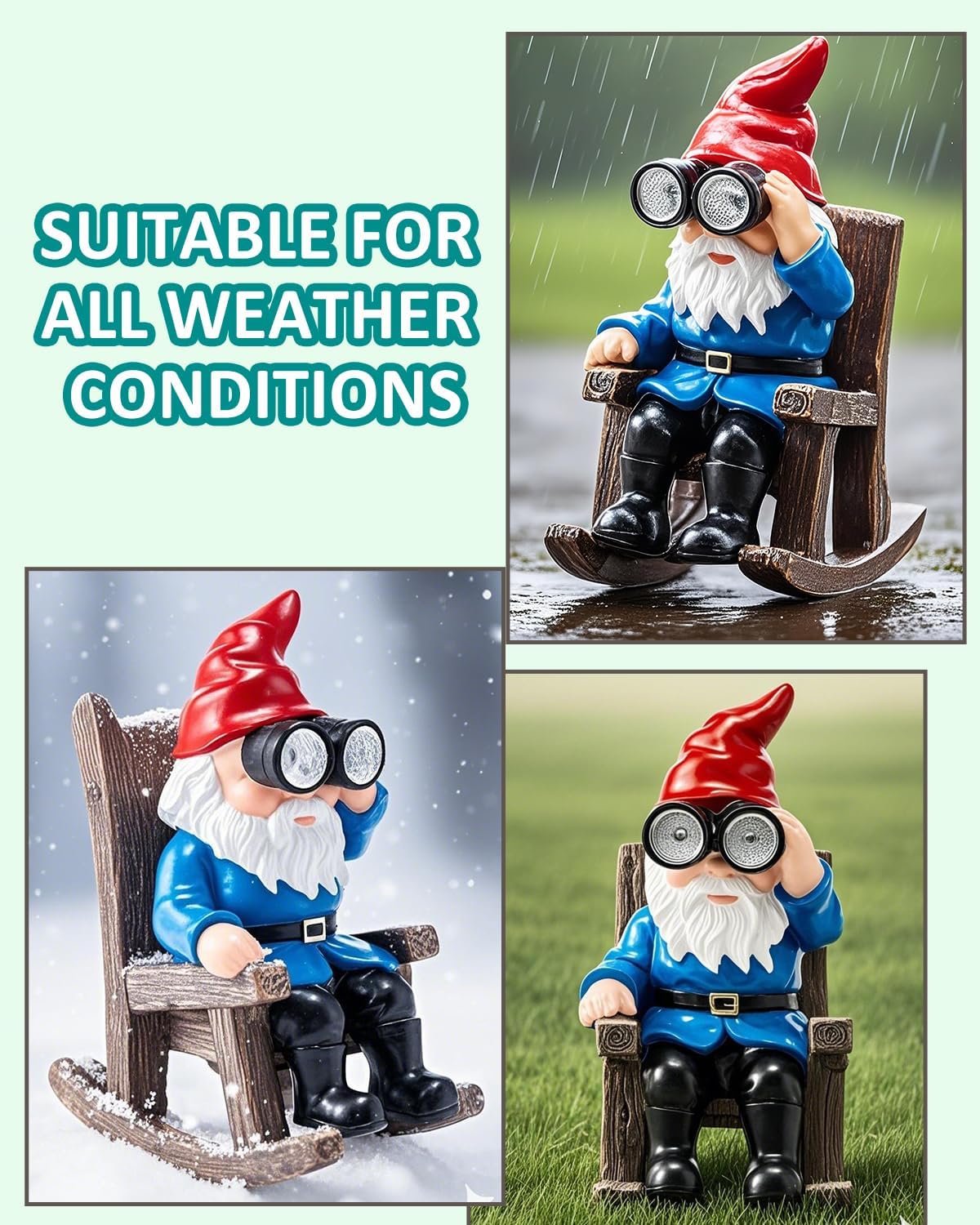 Solar Garden Gnome Statues Resin Gnome Figurines Sitting on Rocking Chair Outdoor Telescope Gnome