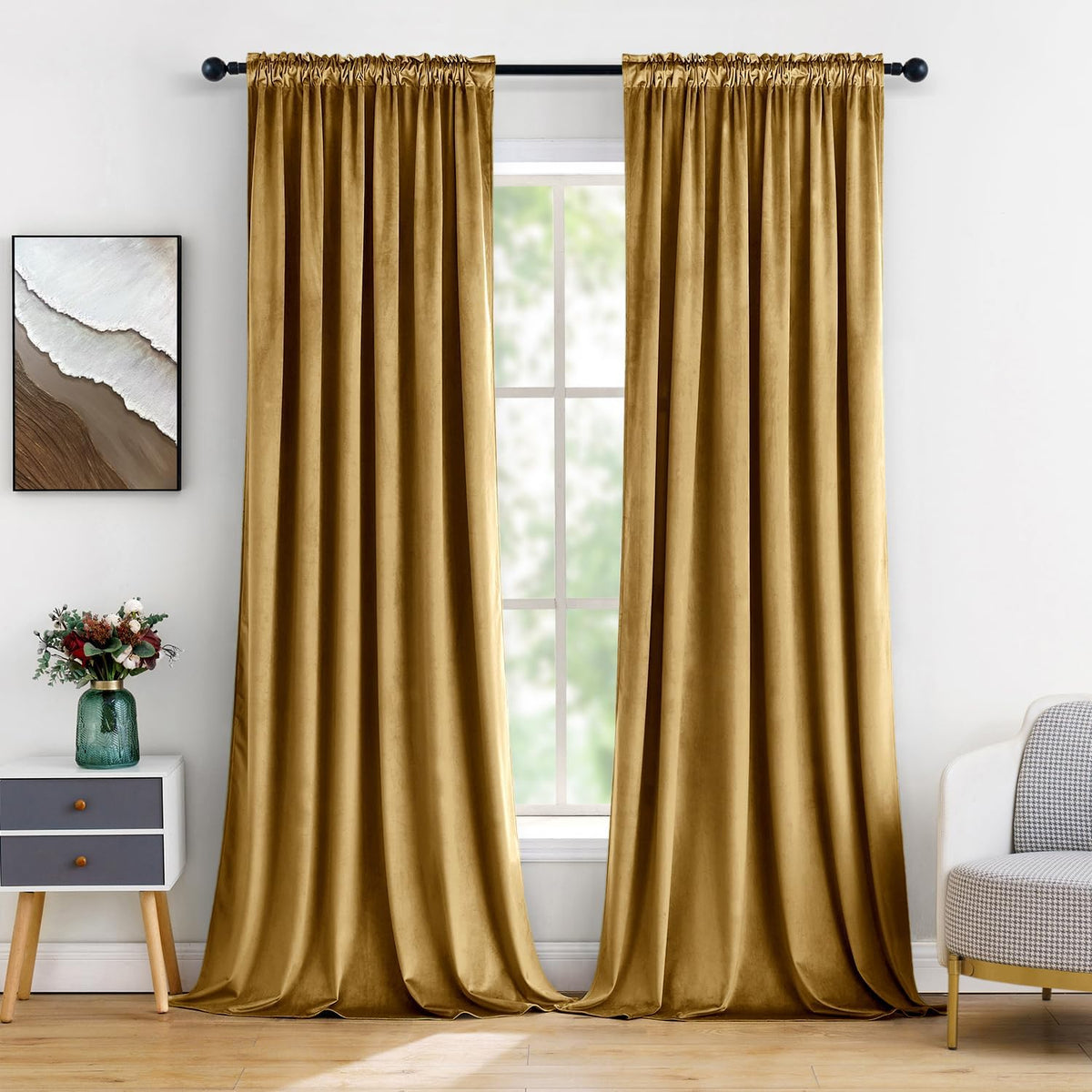 MIULEE Gold Velvet Curtains Thermal Insulated Blackout Curtain Drapes for Bedroom Living Room
