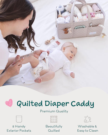 Lily Miles Baby Diaper Caddy Organizer, Quilted Nursery Storage Organizer for Newborn Essentials