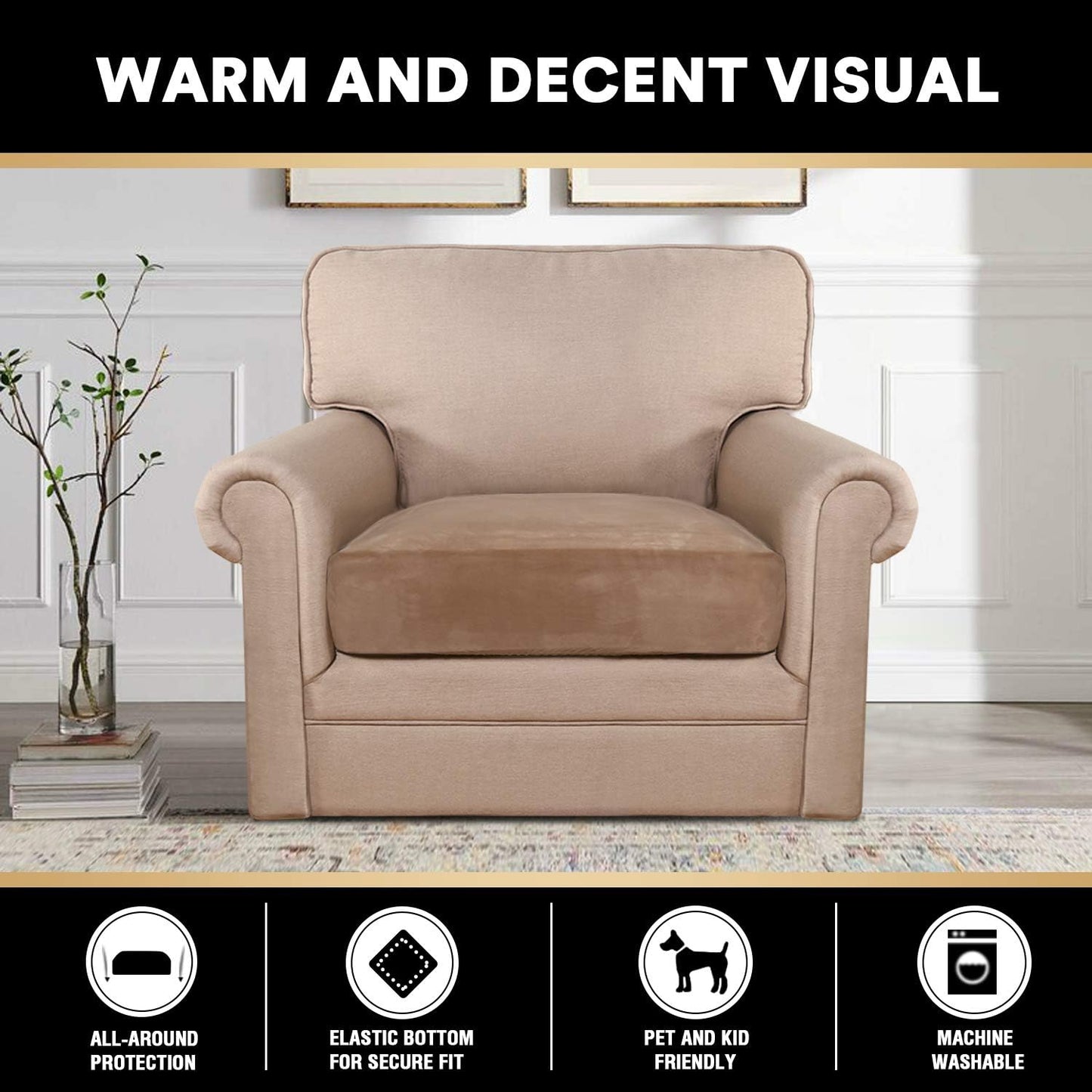 PrinceDeco Stretch Velvet Couch Cushion Cover,Soft Cushion Slipcover for Chair Cushion Furniture