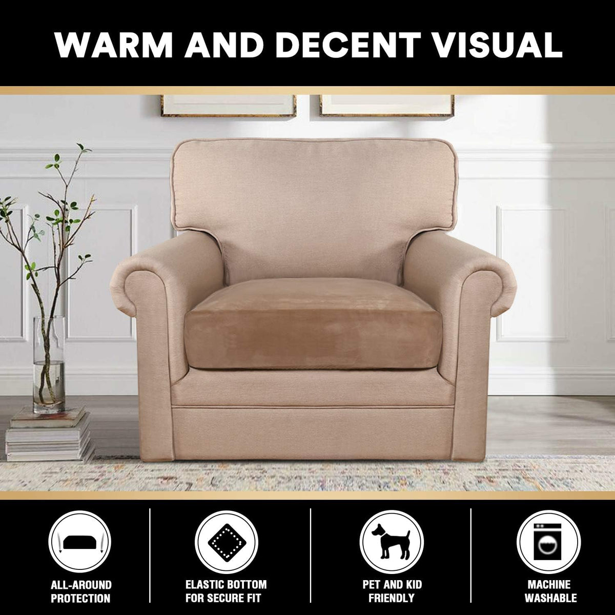 PrinceDeco Stretch Velvet Couch Cushion Cover,Soft Cushion Slipcover for Chair Cushion Furniture