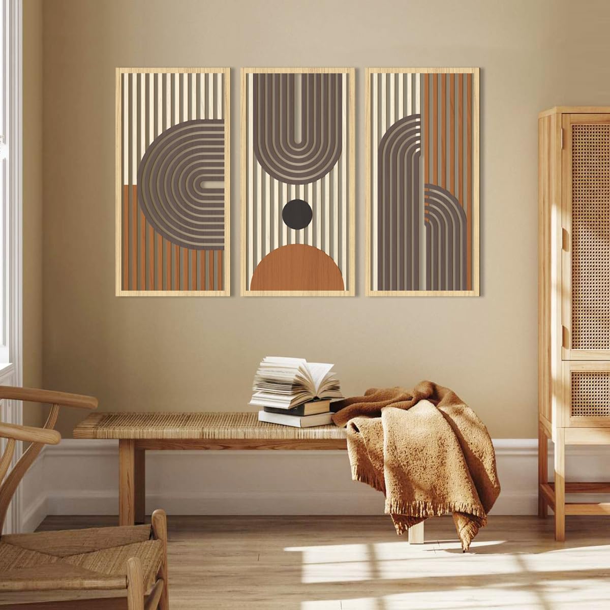IARTTOP Mid century Modern Decor 16x32 Inch Large Boho Wood Wall Art Abstract Wooden Wall Decor