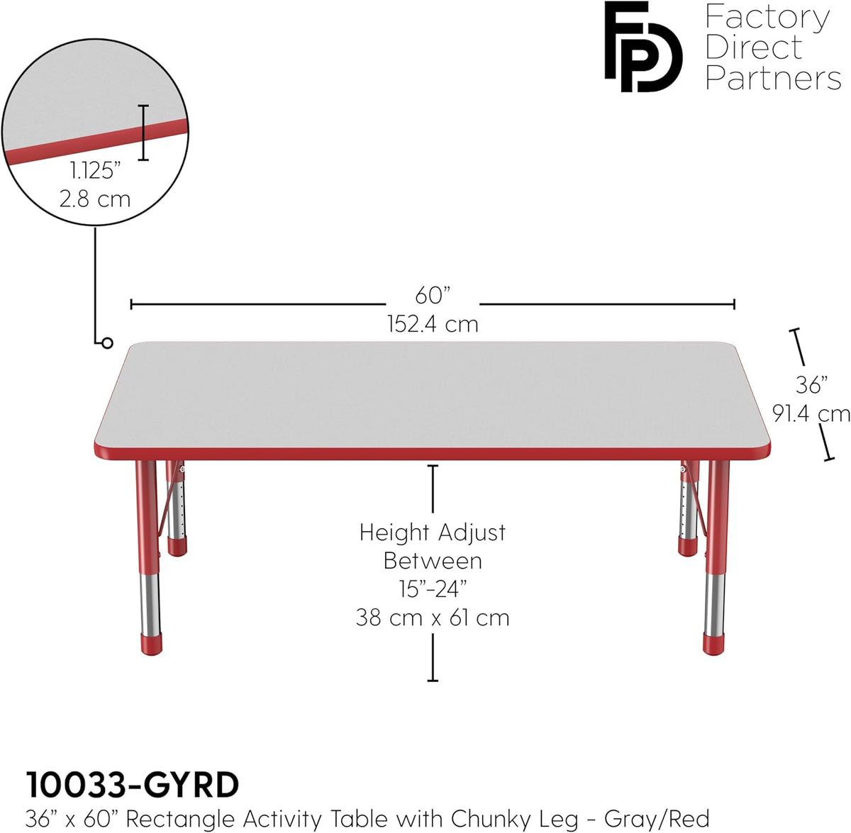 Factory Direct Partners FDP Rectangle Activity School and Classroom Kids Table (36 x 60 inch)