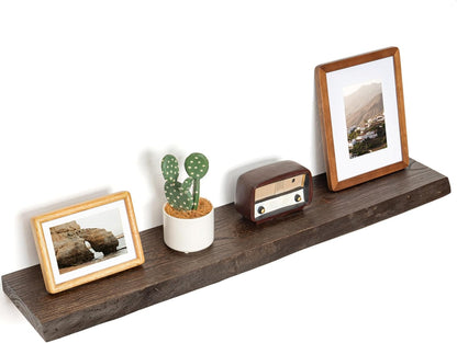 Floating Shelves for Wall Decor, Rustic Solid Elm Wood Live Edge Floating Shelves Wall Mounted
