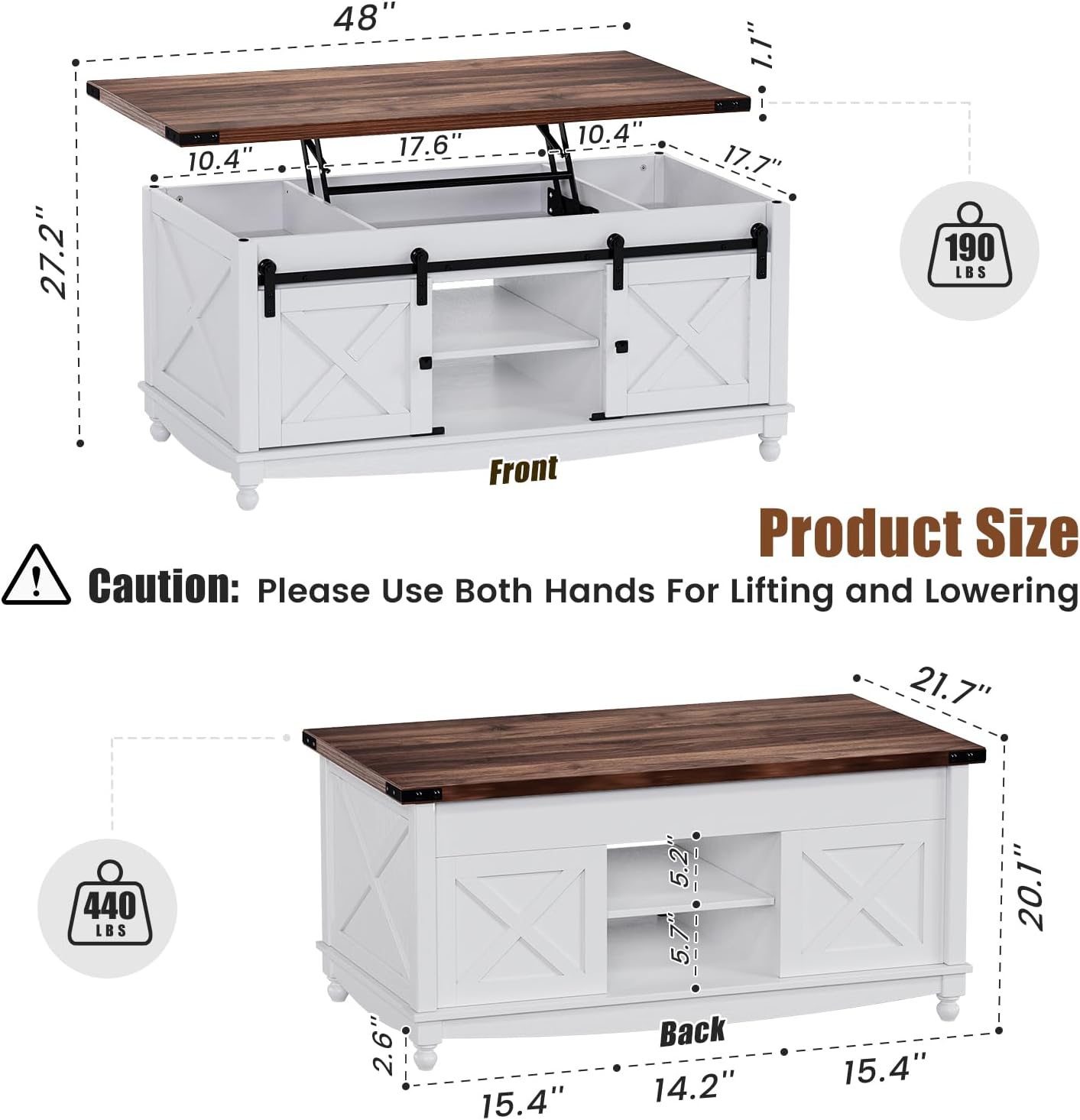 48" Farmhouse Lift Top Coffee Table with Storage Sliding Barn Door & Large Hidden Compartment