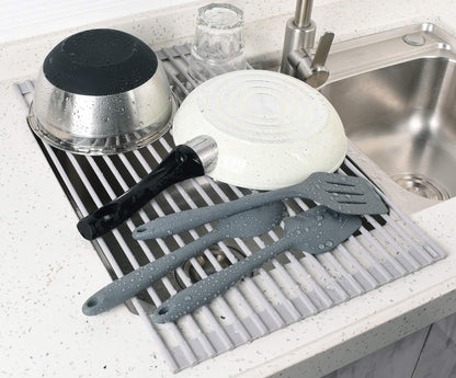Surpahs Over Sink Foldable Multipurpose Roll-Up Dish Drying Rack, Silicone Wrapped Stainless Steel