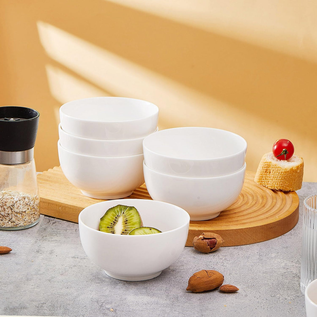 5 Inch Ceramic Cereal Bowls, 16 Ounces Small Bowls Set of 6,White Dipping Bowls for