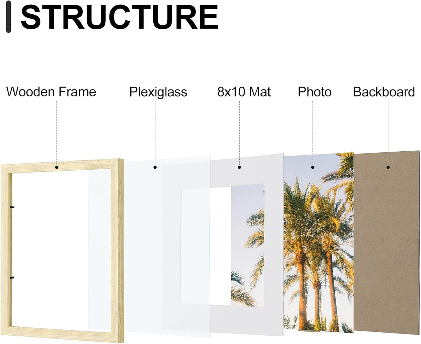 Vittanly 11x14 Picture Frames Set of 9, Shatter Resistant Plexiglass, Display 8x10 Pictures with