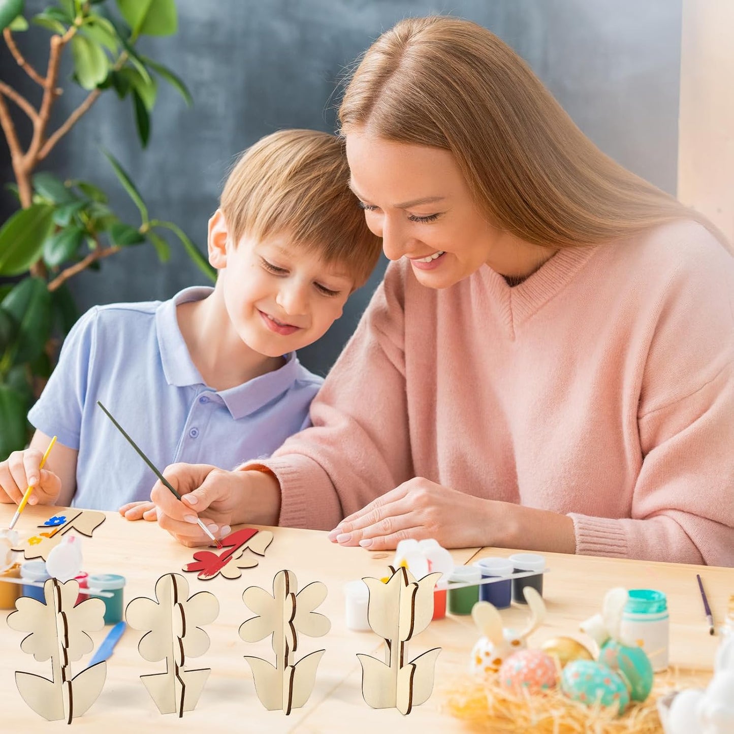 COCHIE DIY 3D Flower Spring Wood Crafts to Paint for Kids Adults, Paintable Unfinished Wooden