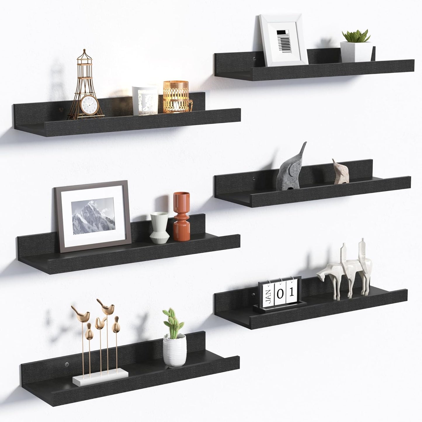 upsimples Floating Shelves for Wall, Wall Shelves for Decor Storage Set of 6, Wall Mounted Wood