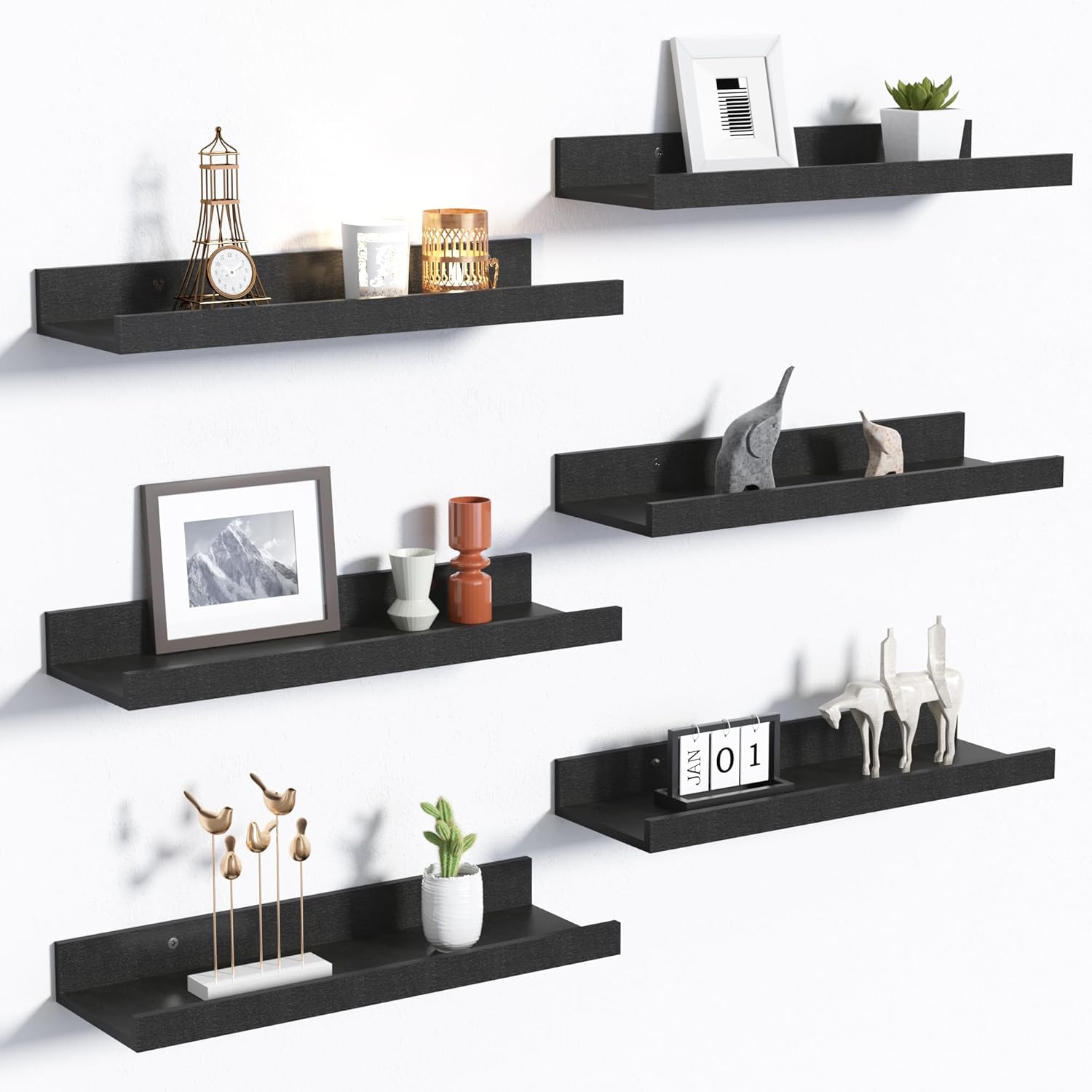 upsimples Floating Shelves for Wall, Wall Shelves for Decor Storage Set of 6, Wall Mounted Wood
