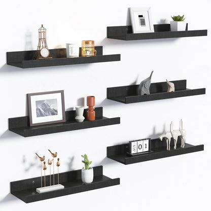 upsimples Floating Shelves for Wall, Wall Shelves for Decor Storage Set of 6, Wall Mounted Wood