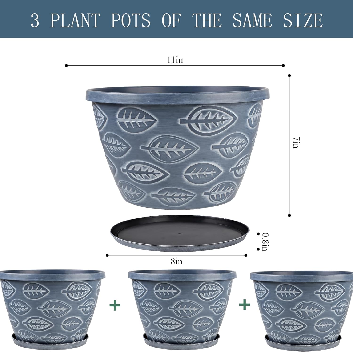 Outdoor Flower Pots for Plants Set of 3 Pack 11 Inch Planter Pot, Large Plastic Plant Pots Indoor