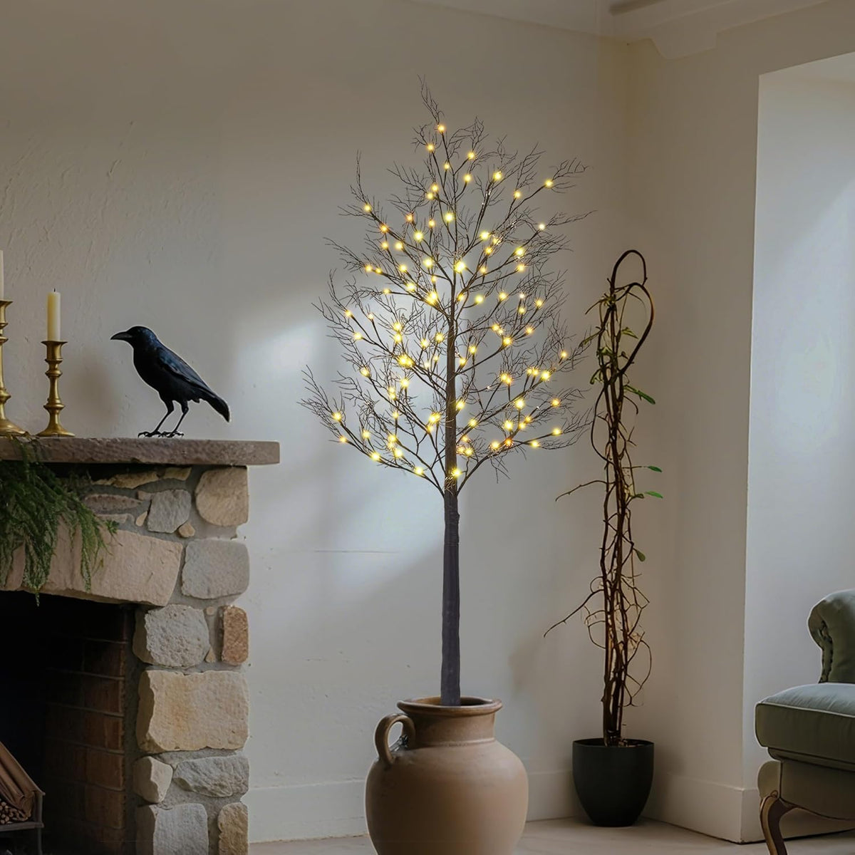 Lightshare 6FT Lighted Willow Tree with 120 Warm LED Lights, Spooky Bare Branch Tree for Indoor