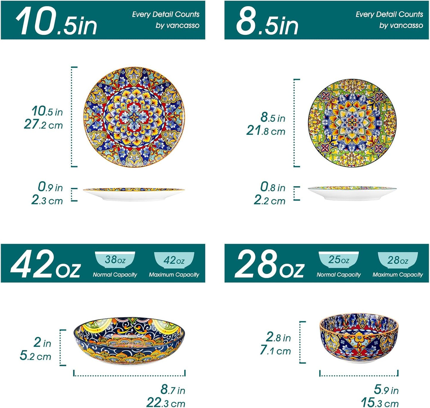 vancasso 24 Pieces Dinnerware Sets, Plates and Bowls Set, Porcelain Dishes Set for 6, Microwave and
