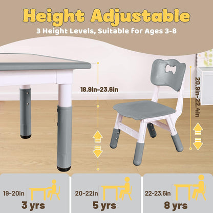 FUNLIO Kids Table and 4 Chairs Set, Height Adjustable Toddler Table and Chair Set for Ages 3-8