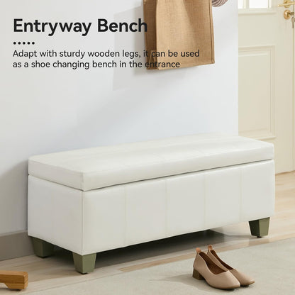 51" Faux Leather Storage Ottoman, Stitch Tufted Rectangle Upholstered End of Bed Storage Bench