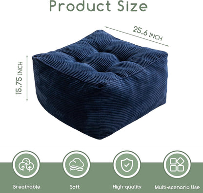 HIGOGOGO Square Stuffed Pouf Ottoman, Corduroy Poufs with Foam Chunk Filling, Furry and Fluffy Pouf