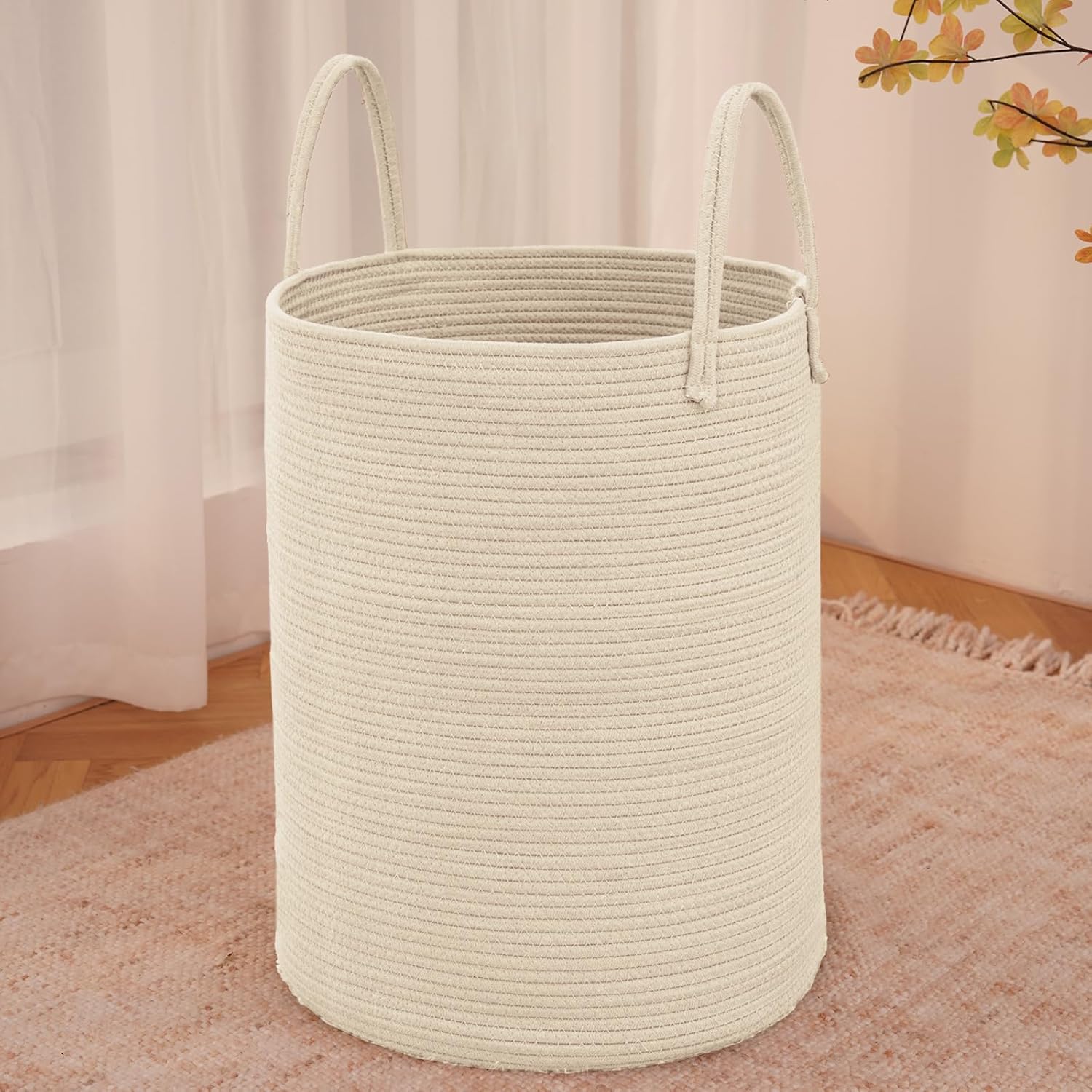 Large Woven Laundry Basket Hamper,80L Cotton Rope Storage Bin for Blankets,Toys and