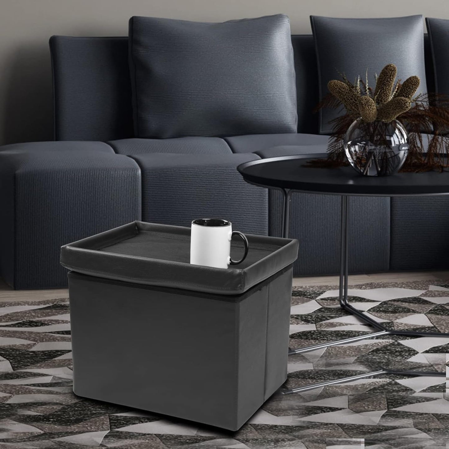 ALASDO Storage Ottoman Footrest Stool Small Ottoman with Storage Foldable Ottoman Leather Foot Rest