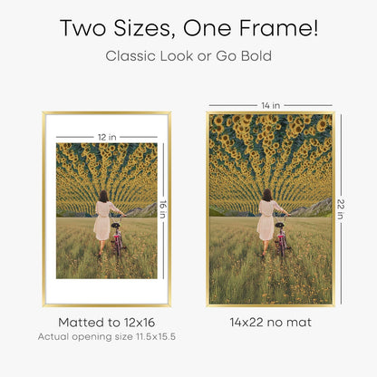 Homeforia 14x22 Picture Frame Gold, High End Metal 14x22 Poster Frames with Mat 12x16 Photo, 14 x