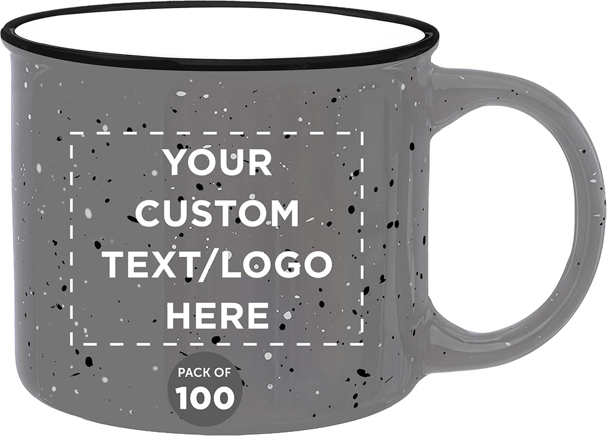 DISCOUNT PROMOS Custom Ceramic Campfire Coffee Mugs 13 oz. Set of 100, Personalized Bulk Pack
