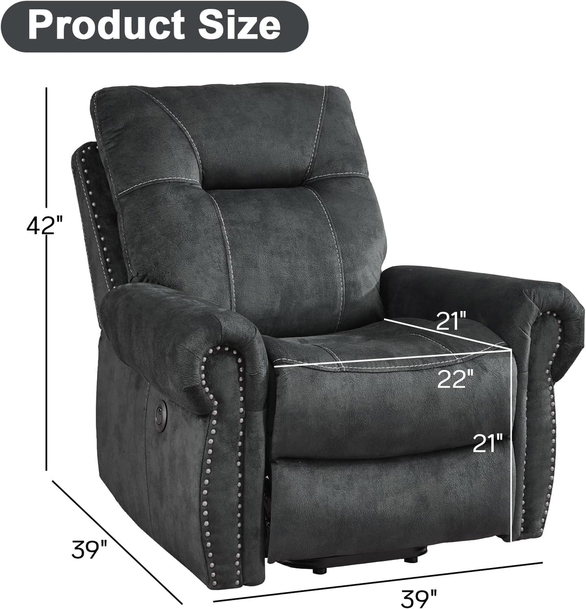 EBELLO Electric Power Recliner Chair with Massage and Heat, Soft Fabric Massage Recliner for