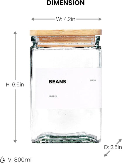 27 oz Glass Storage Jars with Bamboo Lid, set of 6, glass canisters with airtight lids, Clear jars