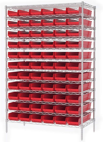 Akro-Mils 30164 Heavy Duty Plastic Shelf Bins, 24"x 6.5"x 4", Red, 6-Pk