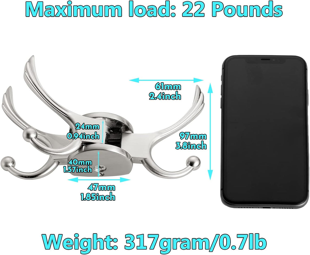 Swivel Coat Hook 2 Pack Heavy Duty Space Saving Towel Rope Hook Wall Mount Triple Swing Arms for RV