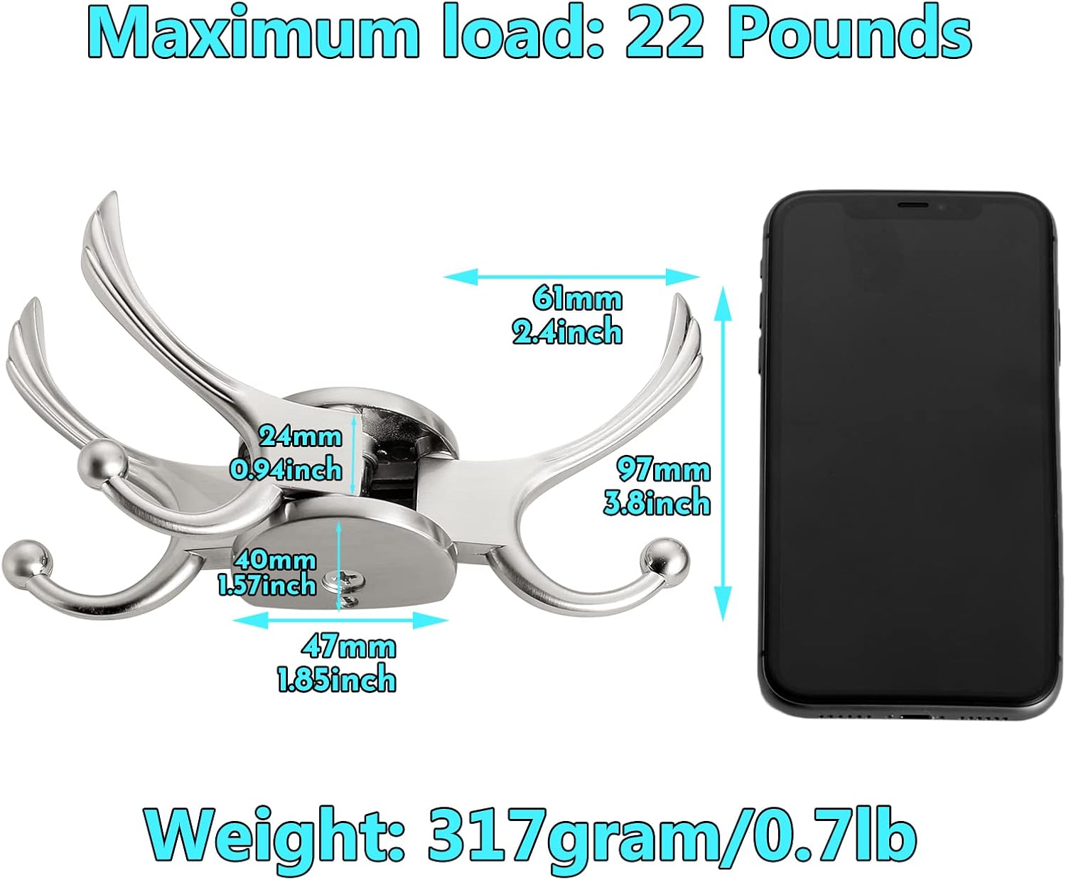 Swivel Coat Hook 2 Pack Heavy Duty Space Saving Towel Rope Hook Wall Mount Triple Swing Arms for RV