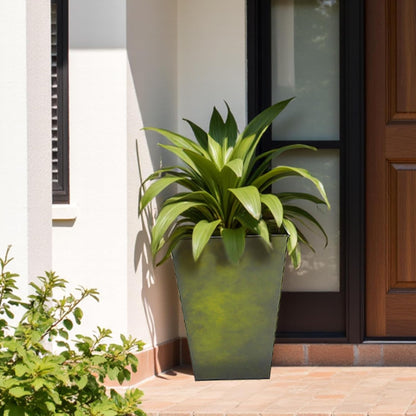 Worth Garden Large Metal Glazed Floor Planter Set of 2-14" Dia x 18" H - Luxurious Glossy Finish