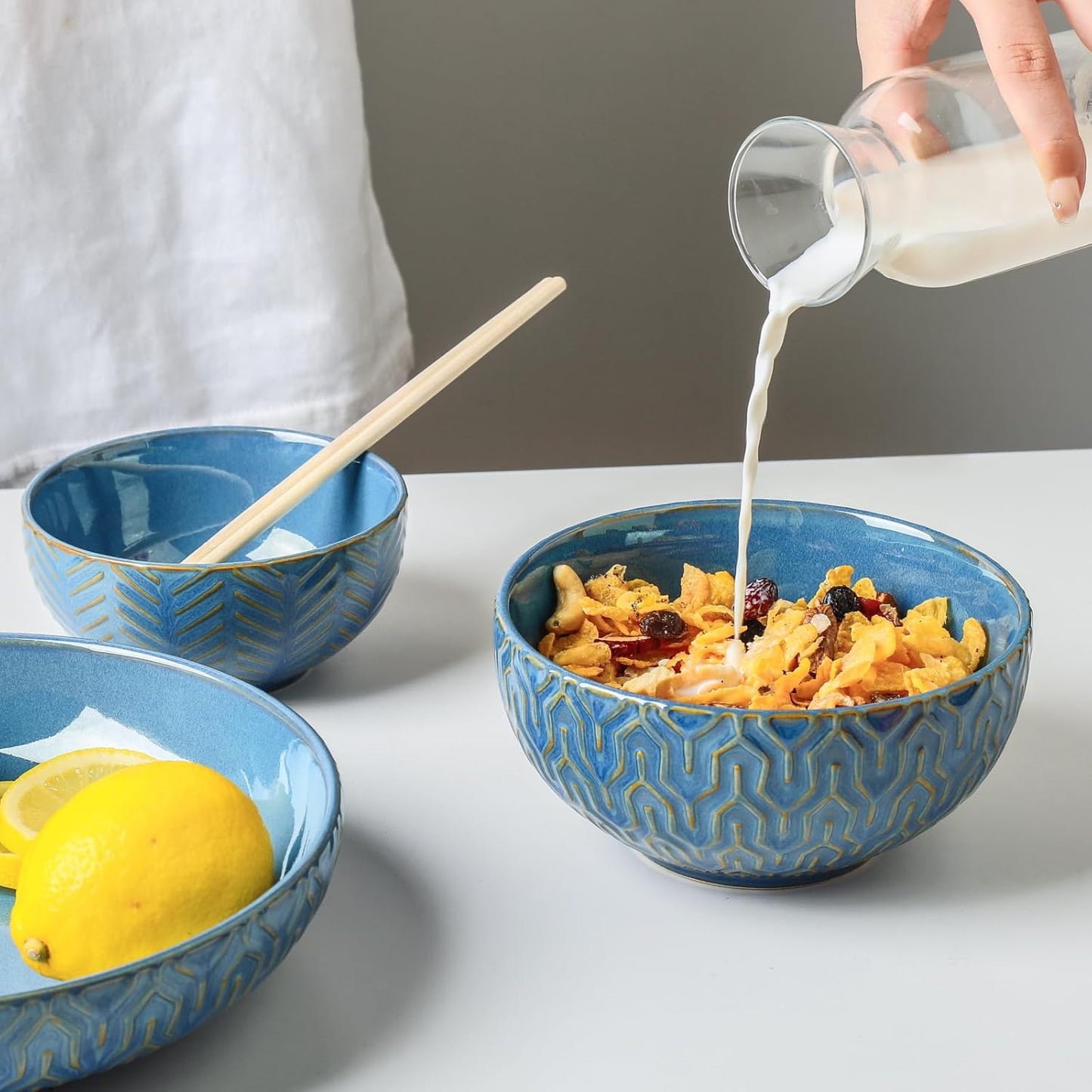 Sureasy Ceramic Cereal Bowls Set of 4-25 oz Blue Soup Bowls for Kitchen, Perfect for Soup, Pasta