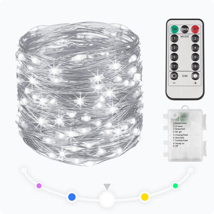 suddus 33ft 100 LED Outdoor String Lights, White Fairy Lights Battery Operated with Remote, Led