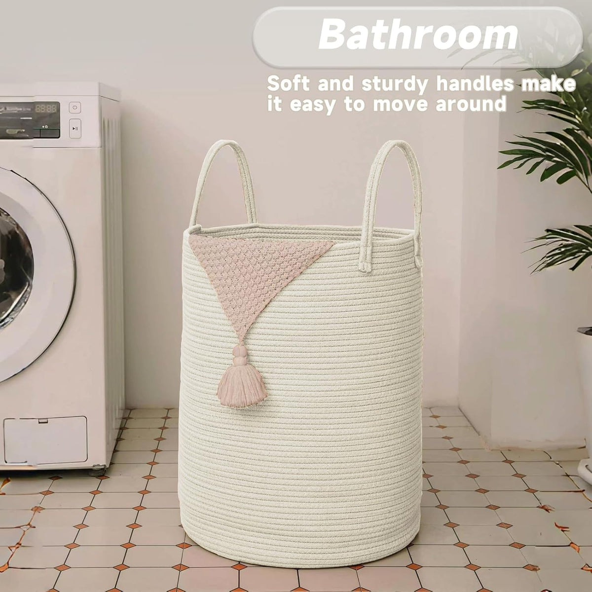Large Woven Laundry Basket Hamper,80L Cotton Rope Storage Bin for Blankets,Toys and