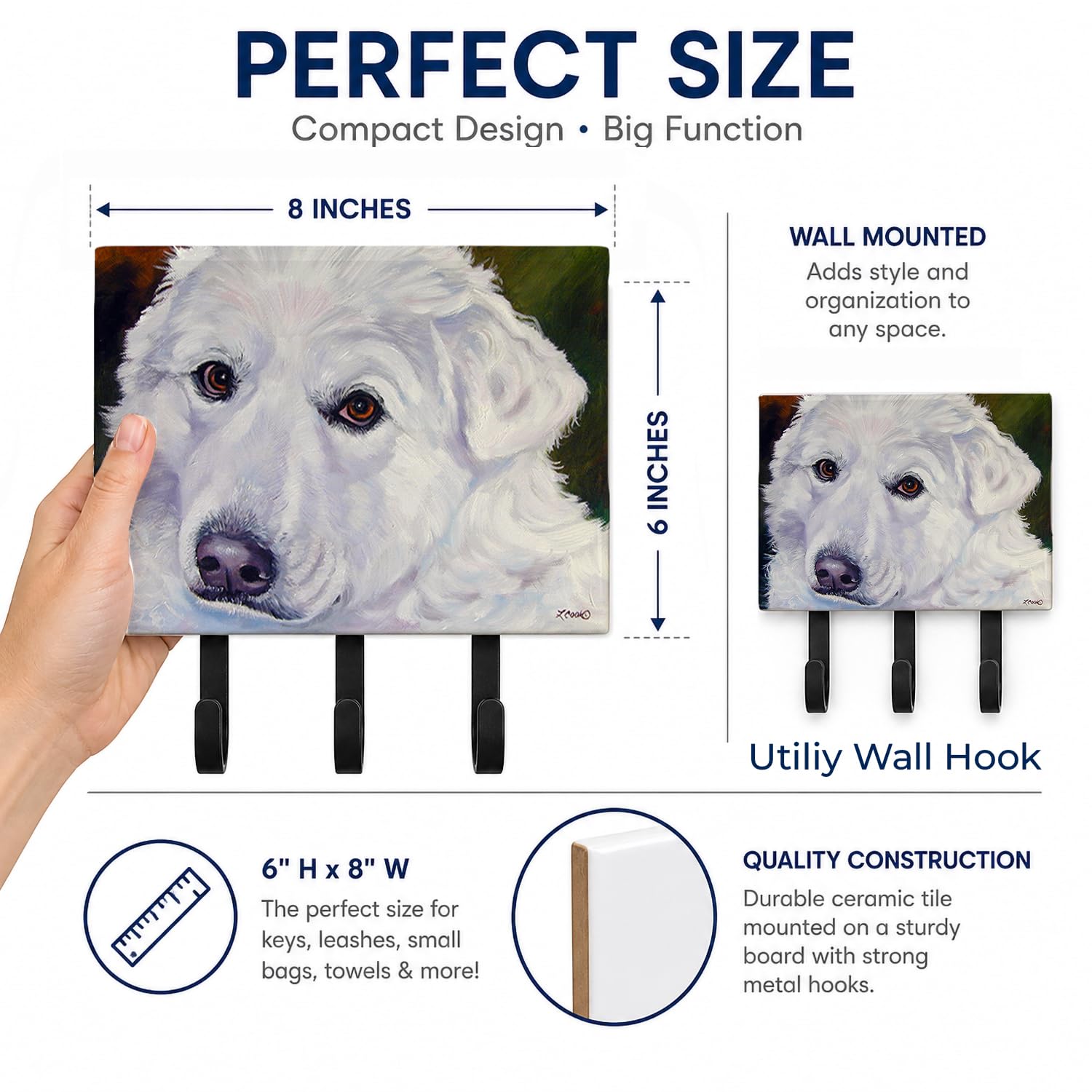 Caroline's Treasures 7418TH68 Great Pyrenees Contemplation Leash or Key Holder, Wall Hooks, Key