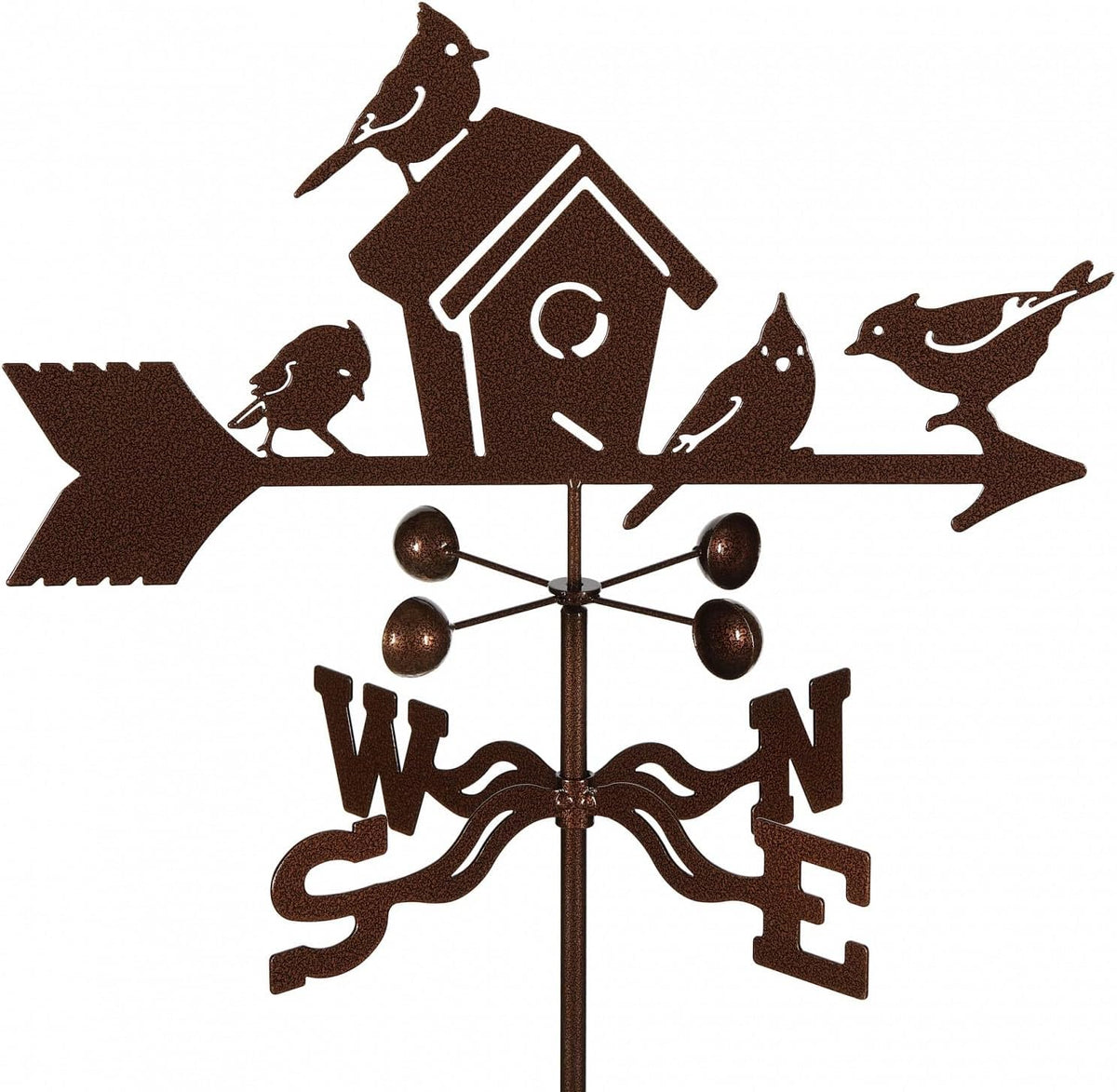 EZ Vane Birdhouse Weathervane — Deck Mount, Wind Cups, Antique Copper Finish, Steel with Durable