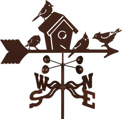 EZ Vane Birdhouse Weathervane — 4-Sided Mount, Wind Cups, Antique Copper Finish, Steel with Durable