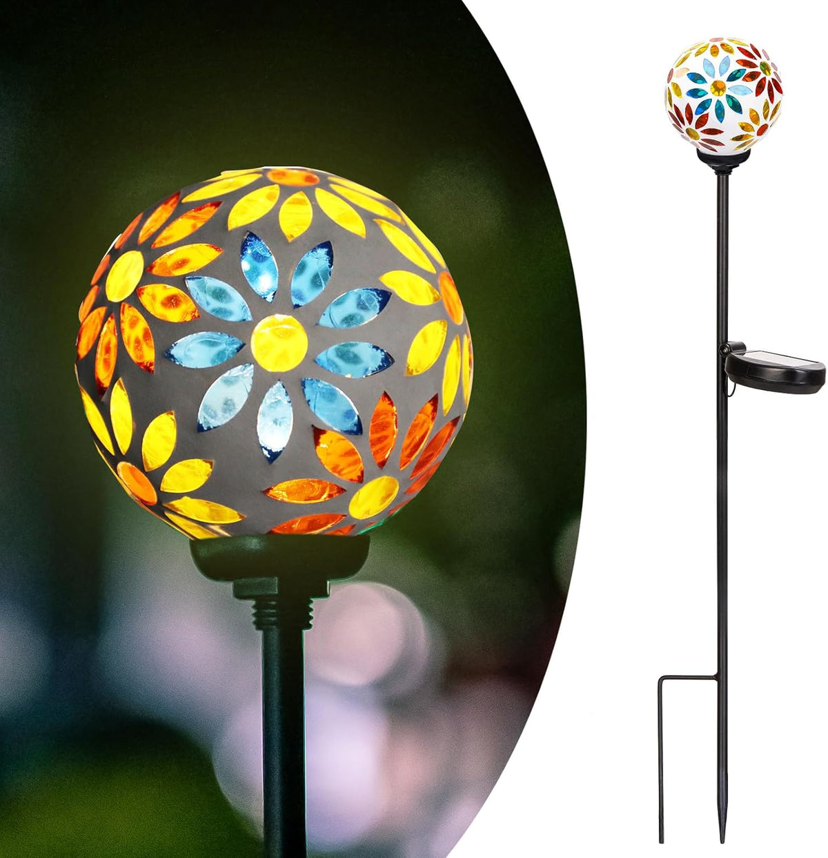 Afirst Solar Lights Outdoor Decorative - Solar Gazing Ball Mosaic Garden Stakes Flower Decorative