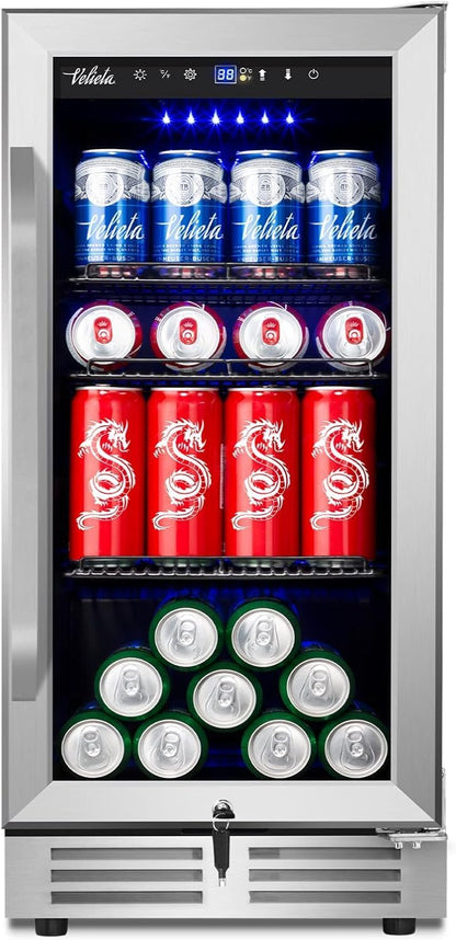 15'' Beverage Refrigerator and Beer Fridge Under Counter Built-in or Freestanding,127 Cans Beverage