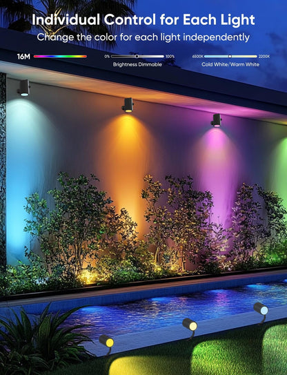 Smart Landscape Lighting Kit 36W, RGBCW Smart Landscape Lights 6 Pack, IP65 Waterproof Outdoor