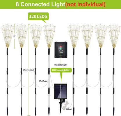 Solar Garden Firework Lights Outdoor 8 Pack, 8 Modes, 120 LED Waterproof Copper Wire DIY Solar