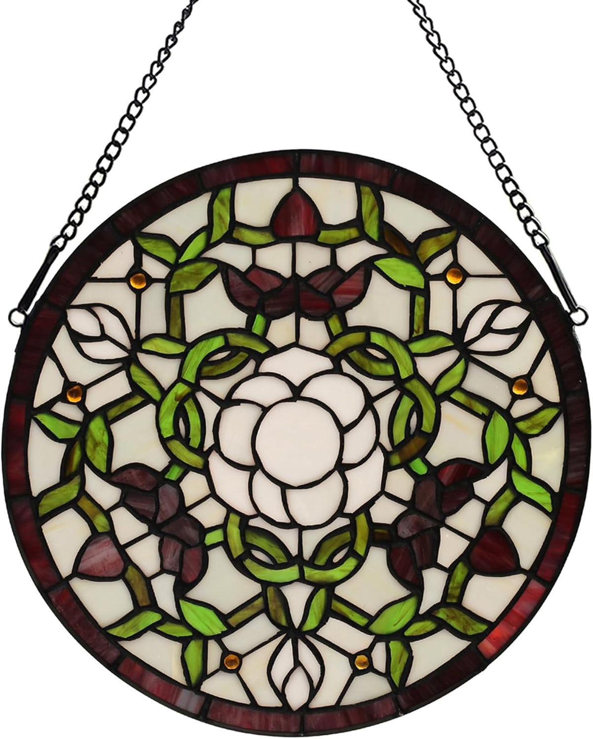 Handcrafted Stained Glass Window Panel - 12-Inch Round Floral Design with Vibrant Colors, Elegant